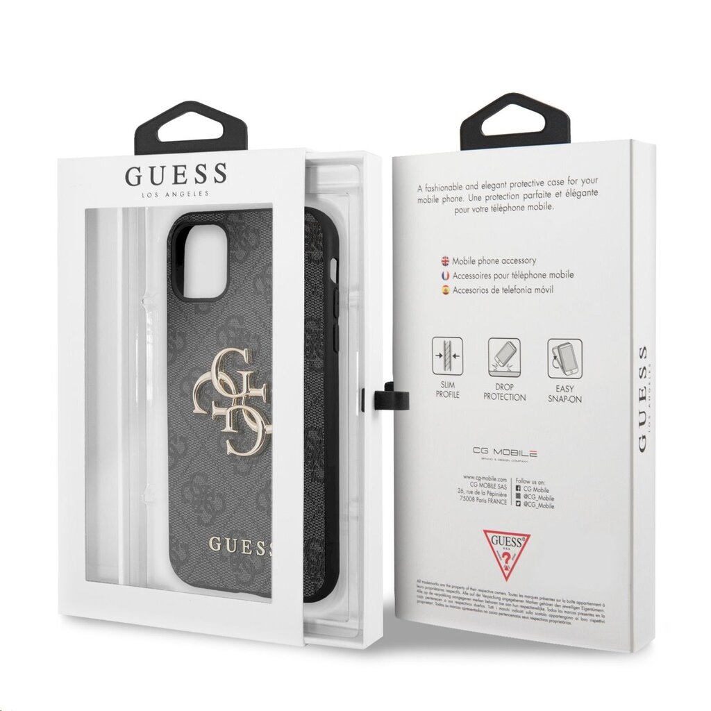 Guess GUHCN614GMGGR PU 4G Metal Logo Case, skirtas iPhone 11, pilkas kaina ir informacija | Telefono dėklai | pigu.lt