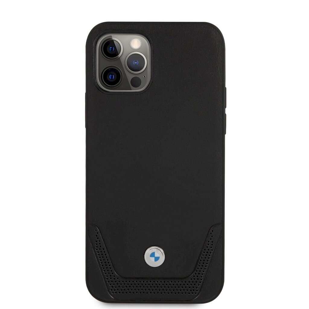 BMW BMHCP12MRSWPK Signature Leather Lower Stripe Case, skirtas iPhone 12/12 Pro 6.1, juodas kaina ir informacija | Telefono dėklai | pigu.lt