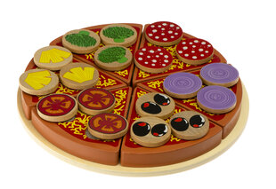 Деревянная пицца с липкими деталями и аксессуарами цена и информация | Развивающие игрушки | pigu.lt