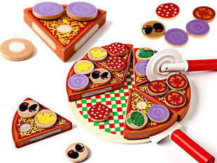Деревянная пицца с липкими деталями и аксессуарами цена и информация | Развивающие игрушки | pigu.lt