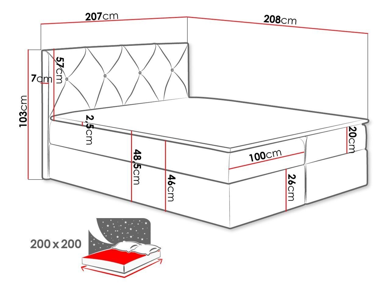 Kontinentinė lova Crystal 200x200cm цена и информация | Lovos | pigu.lt