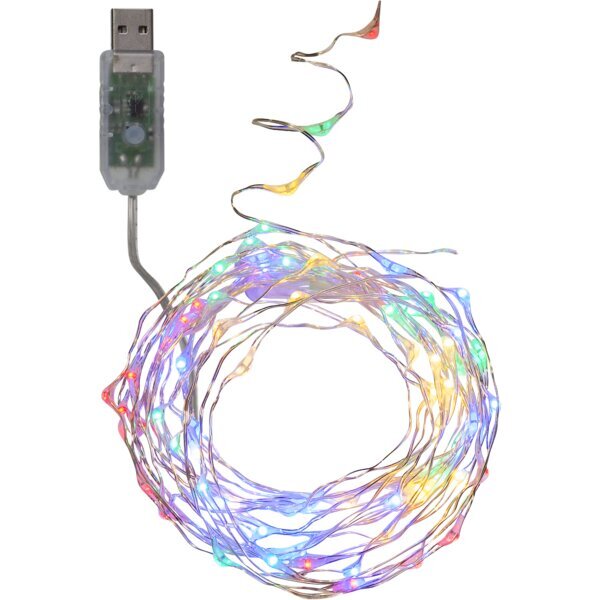USB šviesų grandinė "Rasos lašai" 100 LED lempučių, spalvoti, skaidrūs laidai. Ilgis 5m, maitinimo laidas 1m, įtampa 5V DC цена и информация | Girliandos | pigu.lt