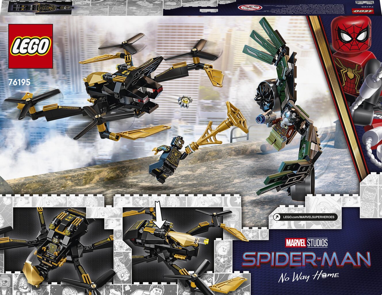 76195 LEGO® Super Heroes Žmogaus voro dronų dvikova kaina ir informacija | Konstruktoriai ir kaladėlės | pigu.lt