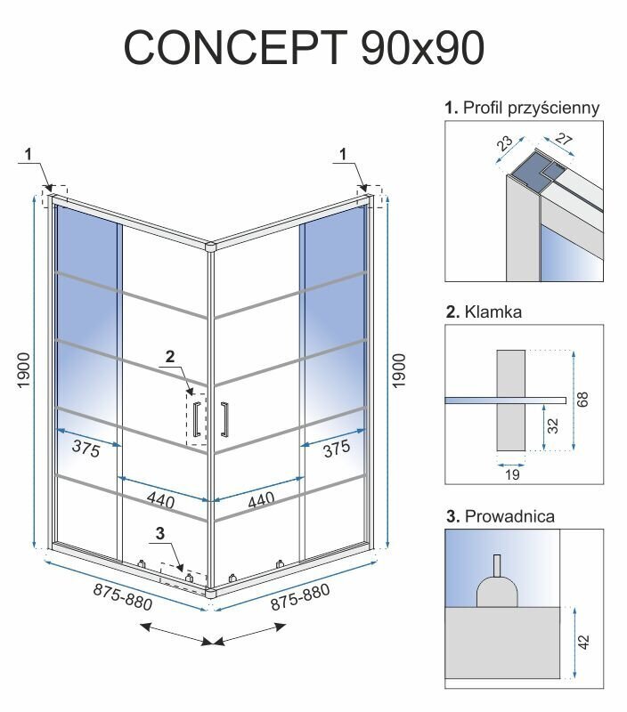 Dušo kabina REA Concept Black, 80x80 cm kaina ir informacija | Dušo kabinos | pigu.lt