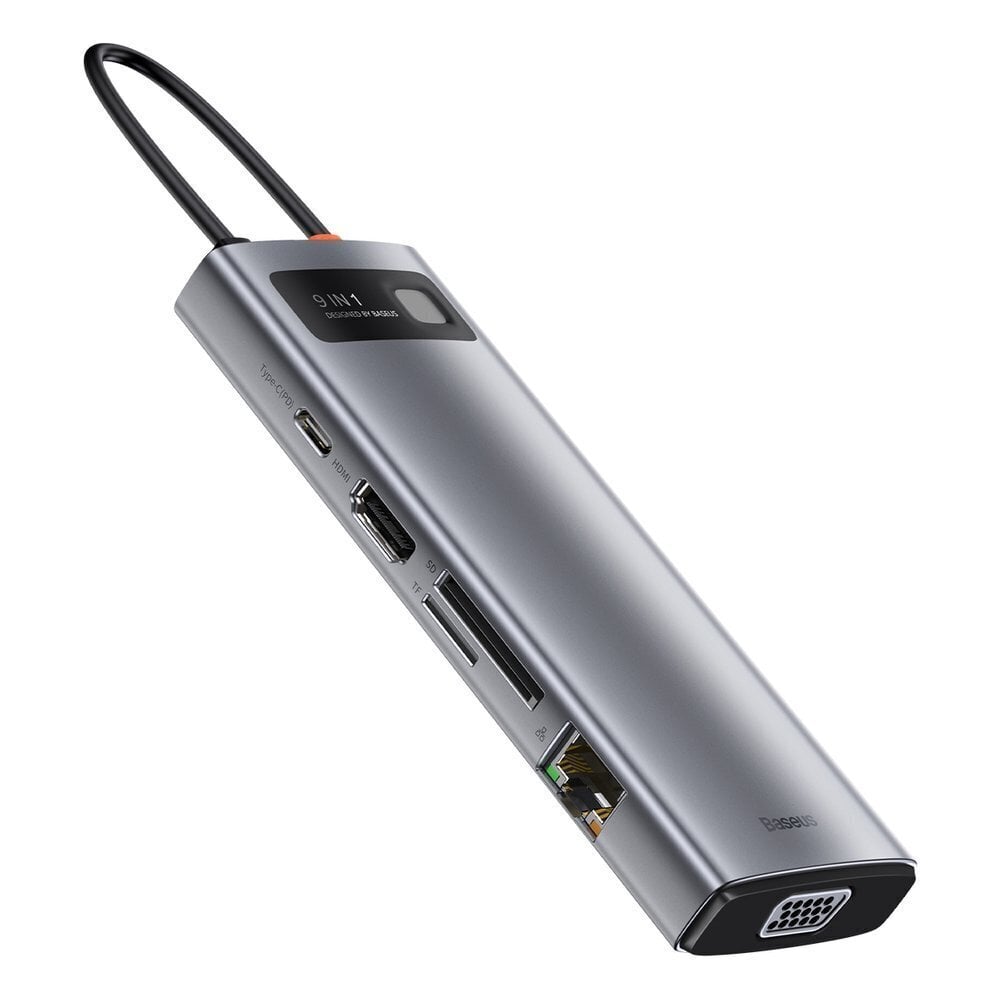 Adapteris Hub 9in1 Baseus Metal Gleam Series, USB-C to 3x USB 3.0 + HDMI + USB-C PD + Ethernet RJ45 + microSD/SD + VGA цена и информация | Adapteriai, USB šakotuvai | pigu.lt
