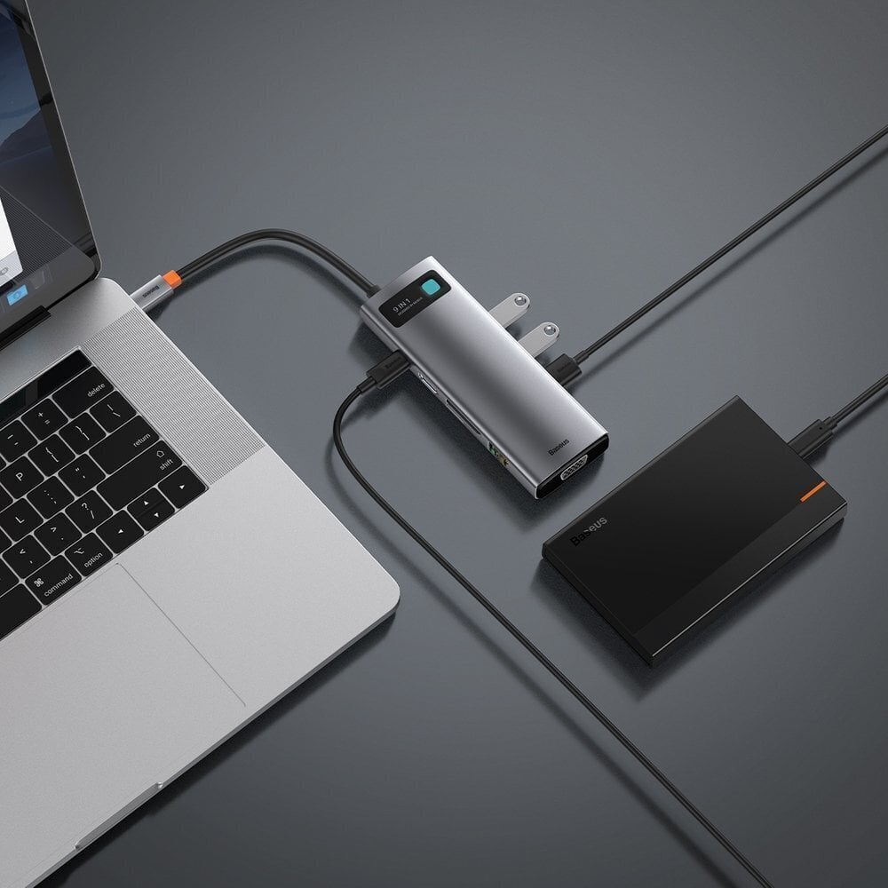 Adapteris Hub 9in1 Baseus Metal Gleam Series, USB-C to 3x USB 3.0 + HDMI + USB-C PD + Ethernet RJ45 + microSD/SD + VGA цена и информация | Adapteriai, USB šakotuvai | pigu.lt