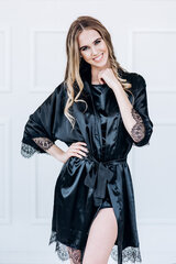 Халат женский шелковый с кружевом, черный цена и информация | Женские халаты | pigu.lt