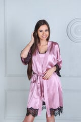 Халат женский шелковый с кружевом, розовый цена и информация | Женские халаты | pigu.lt