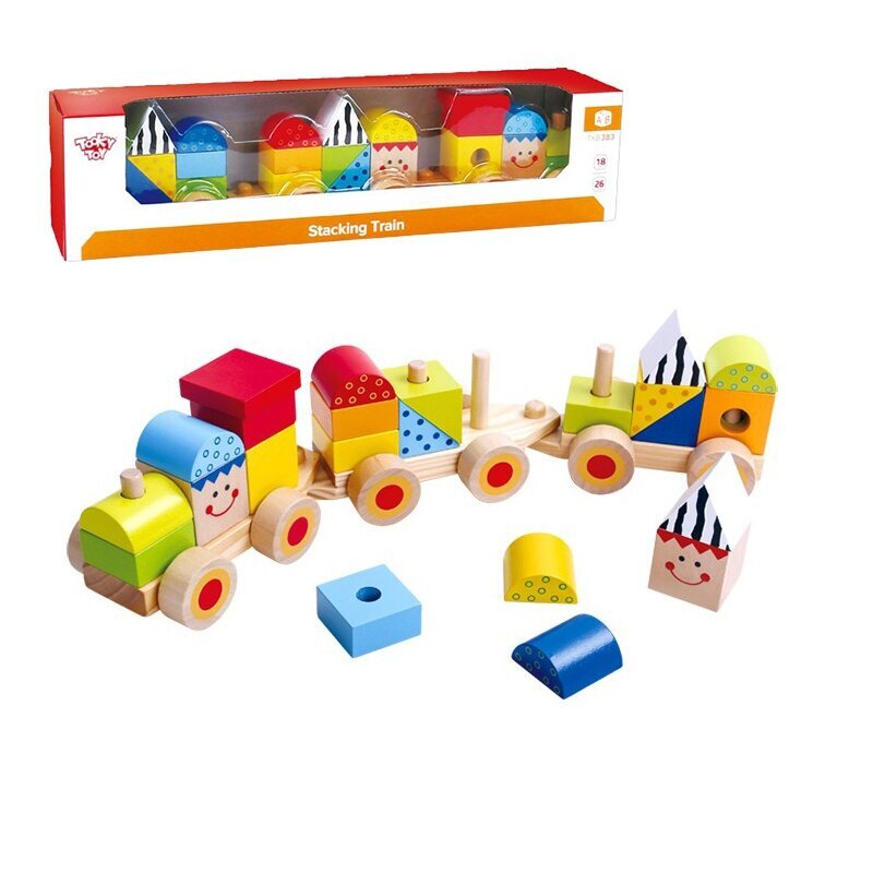 Medinis traukinys su kaladėlėmis, Tooky Toy kaina ir informacija | Žaislai kūdikiams | pigu.lt