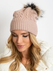 грязно-розовая шапка с резинкой и меховым помпоном цена и информация | Женские шапки | pigu.lt