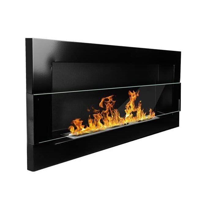 Pakabinamas įmontuojamas biožidinys Bioheat 900x400 TUV Black Less Glass kaina ir informacija | Židiniai, ugniakurai | pigu.lt