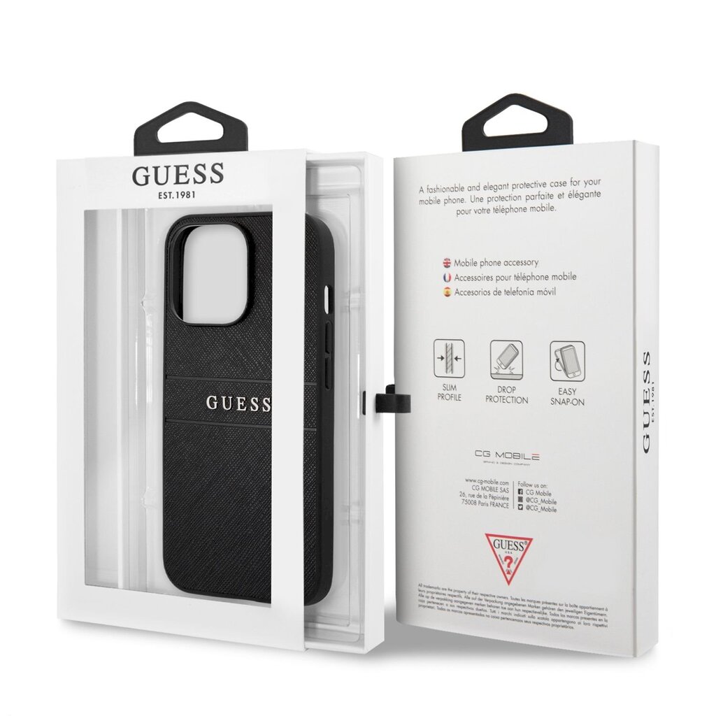 GUHCP13LPSASBBK Guess PU Leather Saffiano Case for iPhone 13 Pro Black kaina ir informacija | Telefono dėklai | pigu.lt