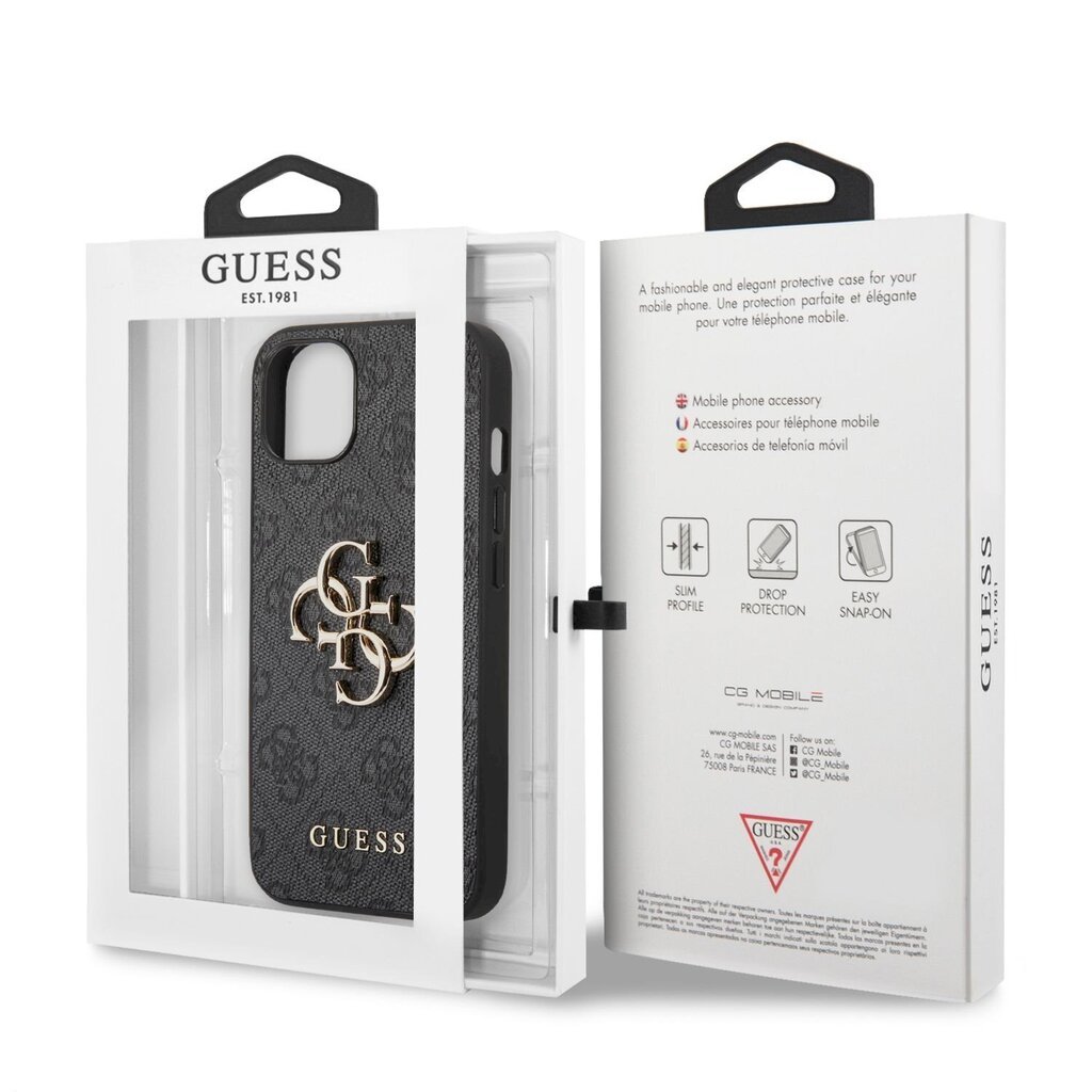 Guess PU 4G Metal Logo Case skirtas iPhone 13, pilkas kaina ir informacija | Telefono dėklai | pigu.lt