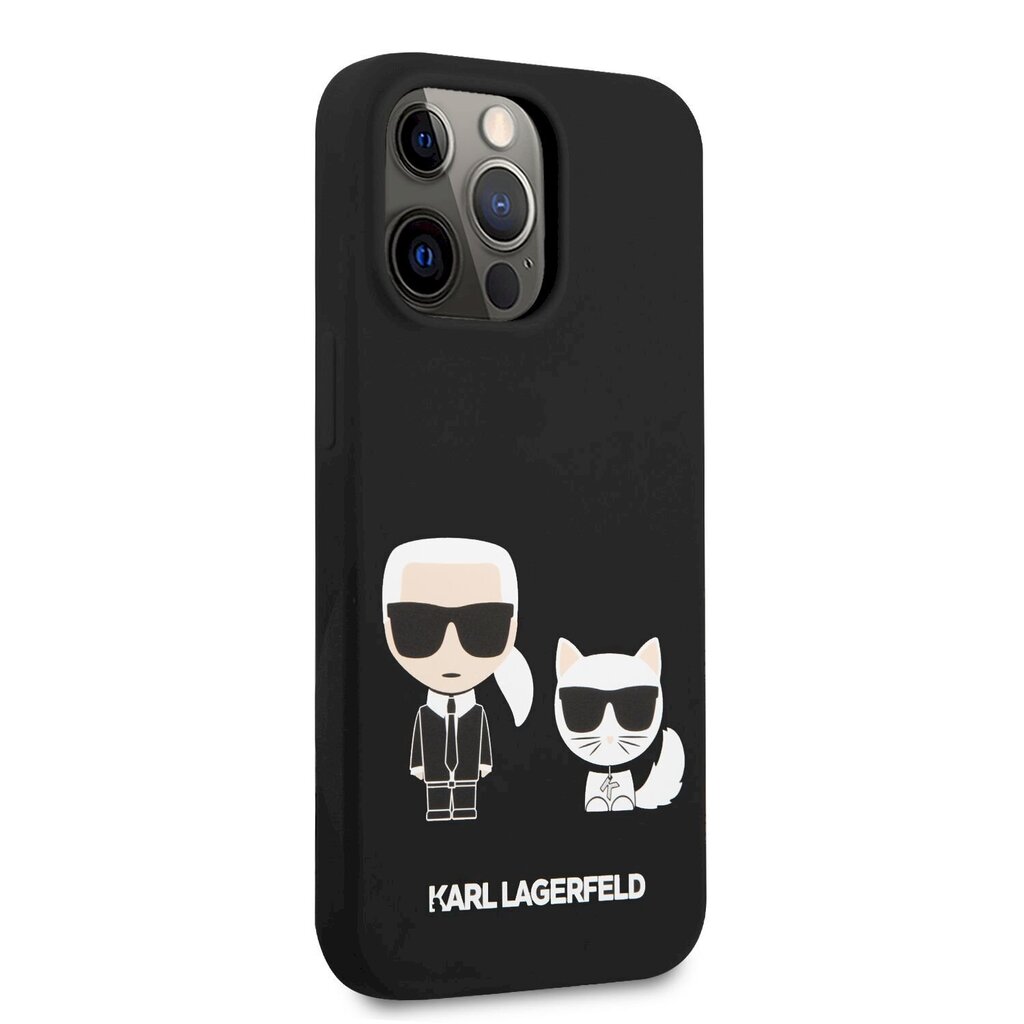 Karl Lagerfeld and Choupette Liquid Silicone Case, skirtas iPhone 13 Pro Max, juodas цена и информация | Telefono dėklai | pigu.lt