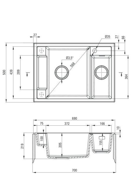 Deante granitinė virtuvinė plautuvė su magnetais Deante Magnetic ZRM N503, Nero цена и информация | Virtuvinės plautuvės | pigu.lt