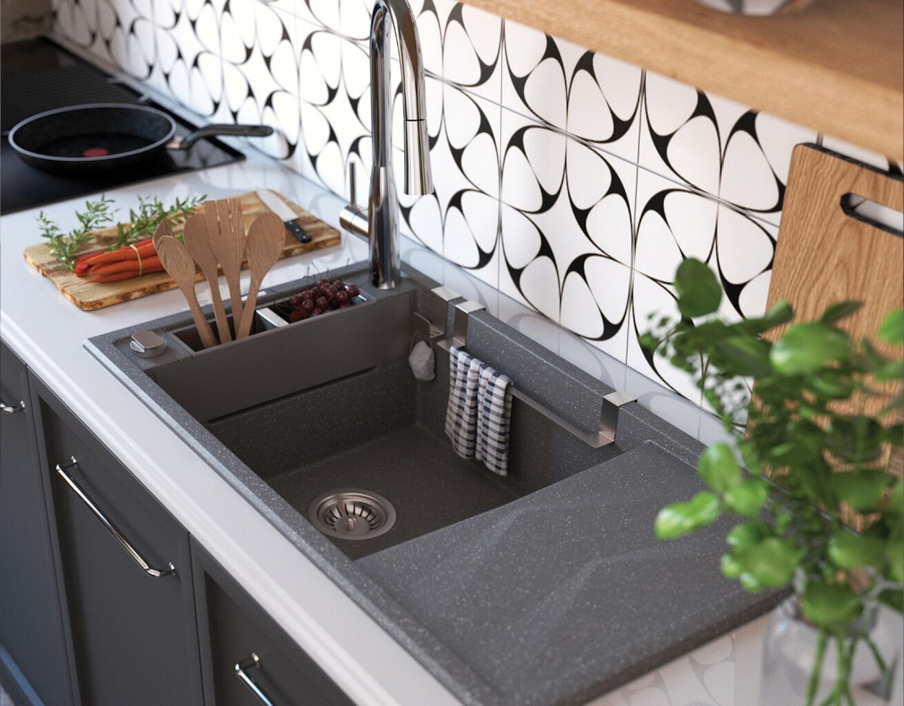 Deante granitinė virtuvinė plautuvė su magnetais Deante Magnetic ZRM A113, Alabaster kaina ir informacija | Virtuvinės plautuvės | pigu.lt