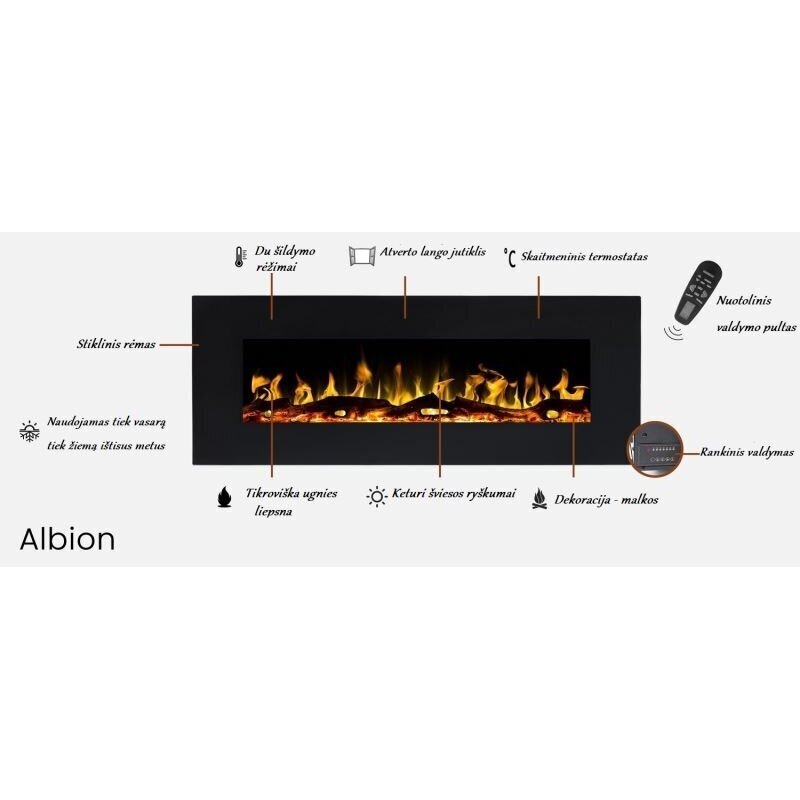 Pakabinamas elektrinis židinys Aflamo ALBION 42 kaina ir informacija | Židiniai, ugniakurai | pigu.lt