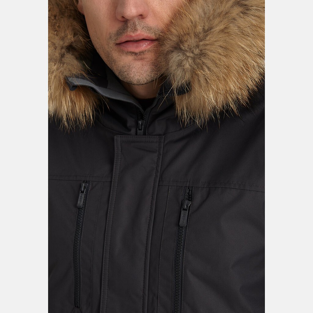 Huppa vyriška žieminė ilga striukė su natūraliu kailiu DAVID 1 907166211, tamsiai pilka kaina ir informacija | Vyriškos striukės | pigu.lt