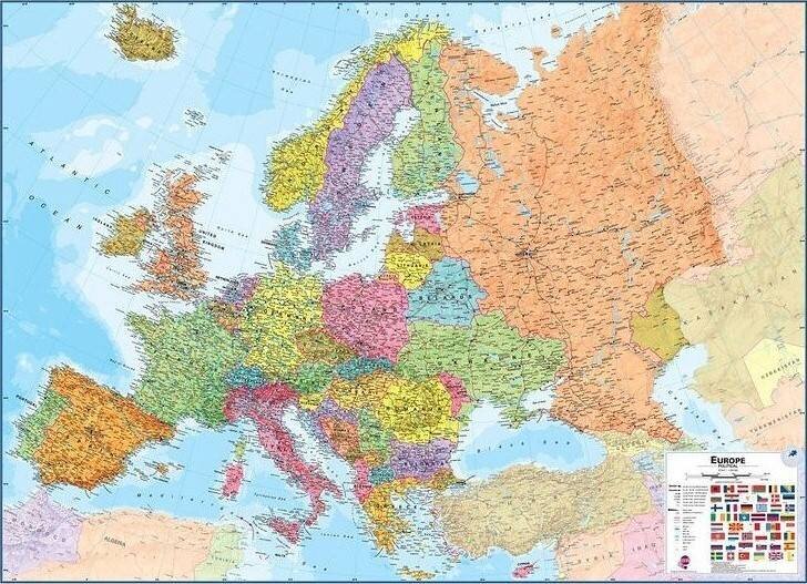 Europos politinis sieninis žemėlapis, 100×139 cm kaina ir informacija | Žemėlapiai | pigu.lt