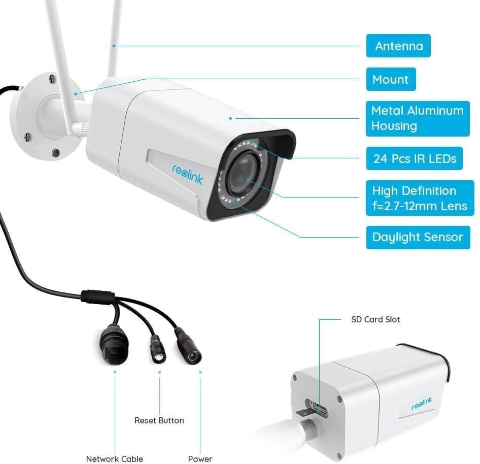 WiFi vaizdo kamera Reolink RLC-511W, 5MP, 5x Zoom, IR/LED 30m, PIR цена и информация | Stebėjimo kameros | pigu.lt