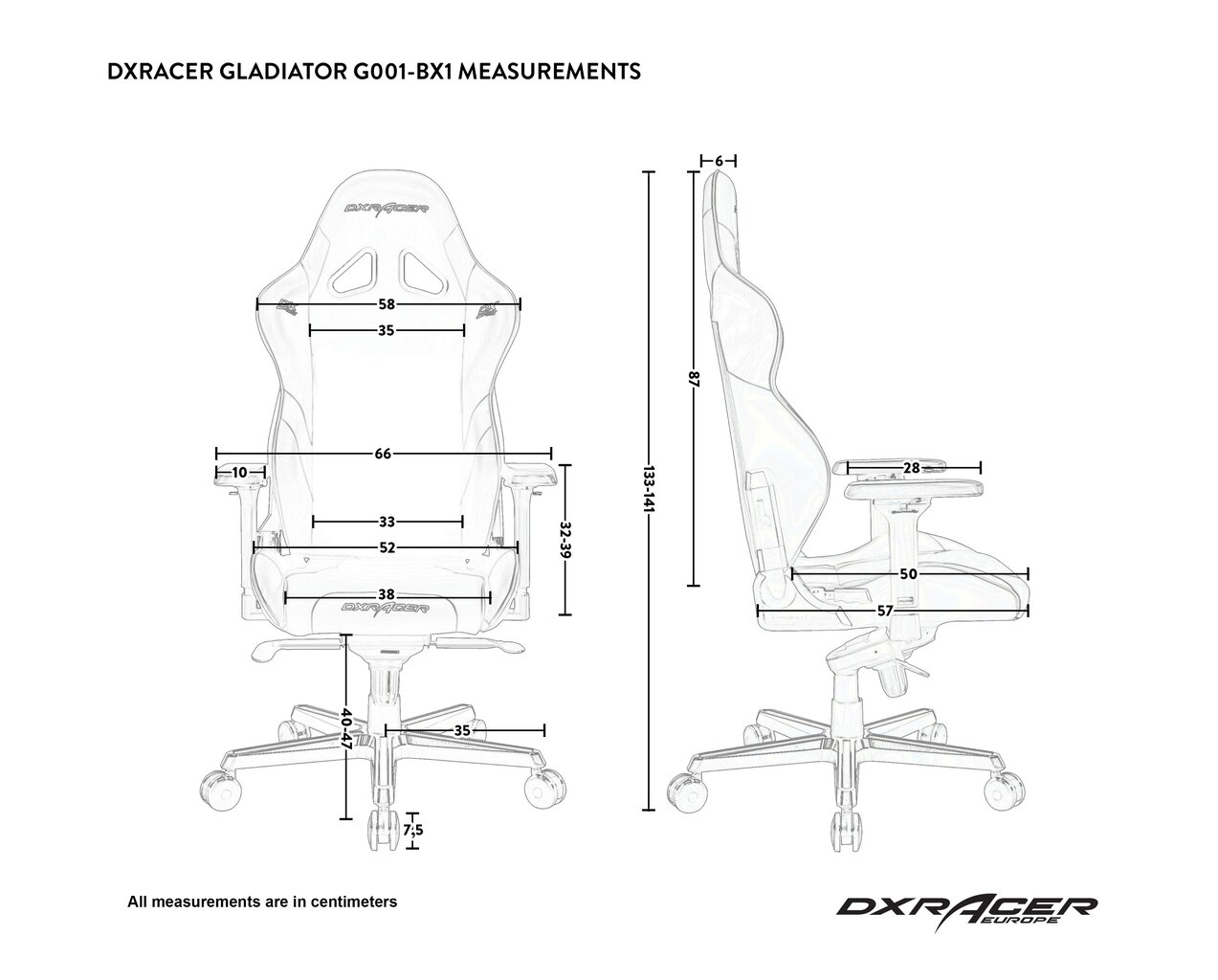 Žaidimų kėdė DX Racer Gladiator G001-NR, juoda/raudona kaina ir informacija | Biuro kėdės | pigu.lt