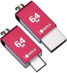 KEPLE 64 ГБ flash память с двойным портом USB и USB типа C, красный цена и информация | USB накопители | pigu.lt