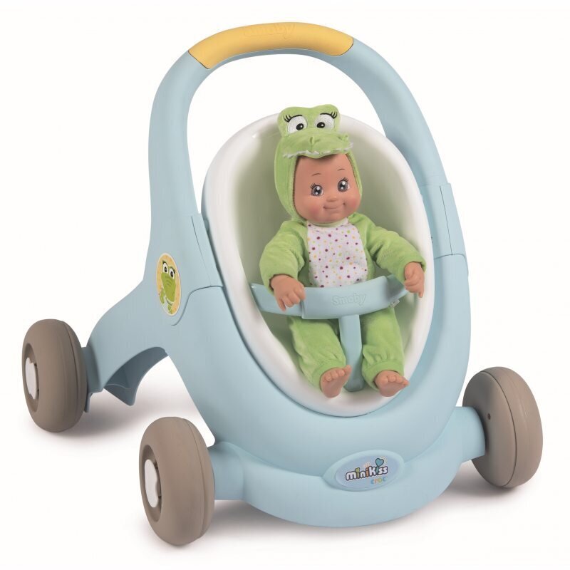 Vaikštynė – stumdukas – lėlių vežimėlis Smoby Minikiss Croc 3-in-1, žydra kaina ir informacija | Žaislai kūdikiams | pigu.lt
