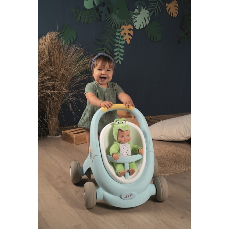 Vaikštynė – stumdukas – lėlių vežimėlis Smoby Minikiss Croc 3-in-1, žydra kaina ir informacija | Žaislai kūdikiams | pigu.lt