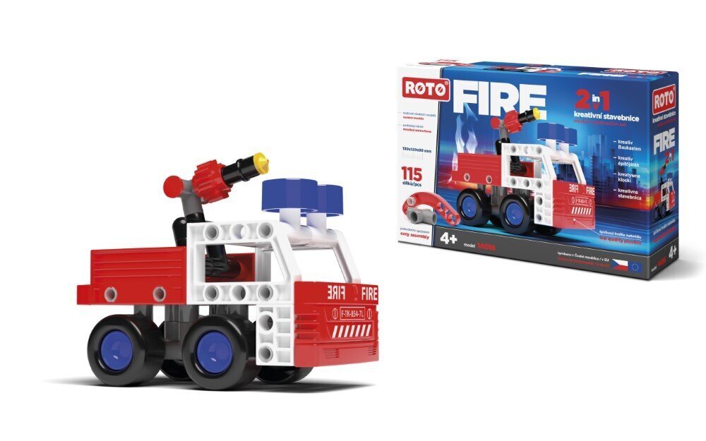 Konstruktoriaus gaisrinė mašina Roto Fire 2in1 - 115 dalių kaina ir informacija | Konstruktoriai ir kaladėlės | pigu.lt