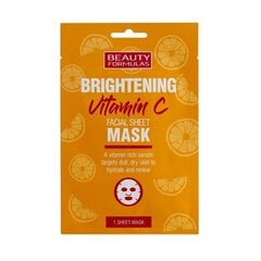 Lakštinė veido kaukė Beauty Formulas Brightening Vitamin C, 1 vnt. kaina ir informacija | Veido kaukės, paakių kaukės | pigu.lt