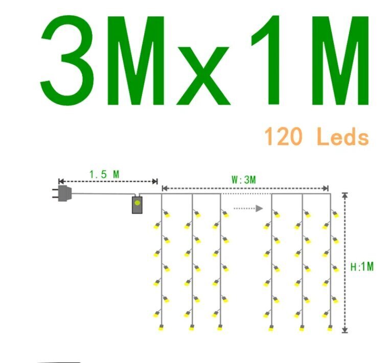 Kalėdinė girlianda, 120 LED, 3m kaina ir informacija | Girliandos | pigu.lt