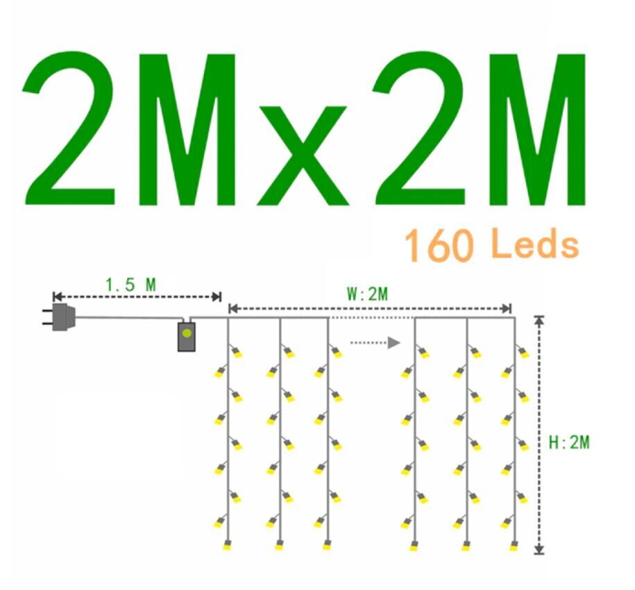 Kalėdinė girlianda, 160 LED, 2m kaina ir informacija | Girliandos | pigu.lt