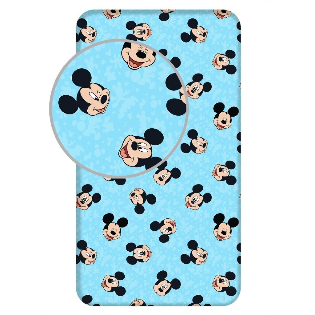 Paklodė su guma Mickey Blue, 90 x 200 + 25 cm kaina ir informacija | Paklodės | pigu.lt