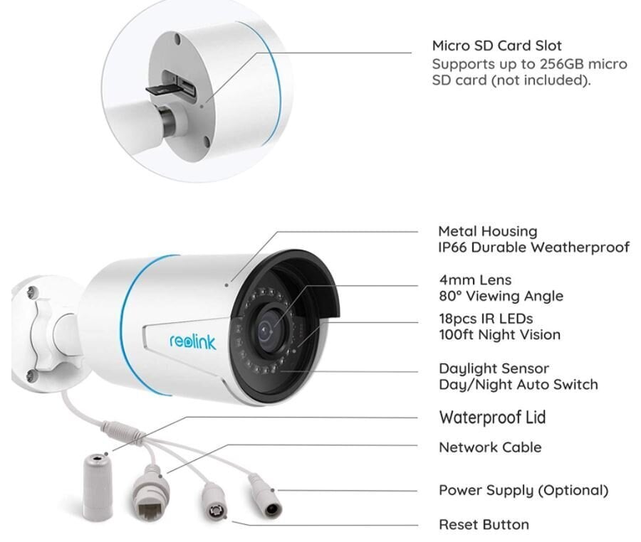 IP PoE apsaugos kamera Reolink RLC-510A, 5 MP, IR iki 30m цена и информация | Stebėjimo kameros | pigu.lt