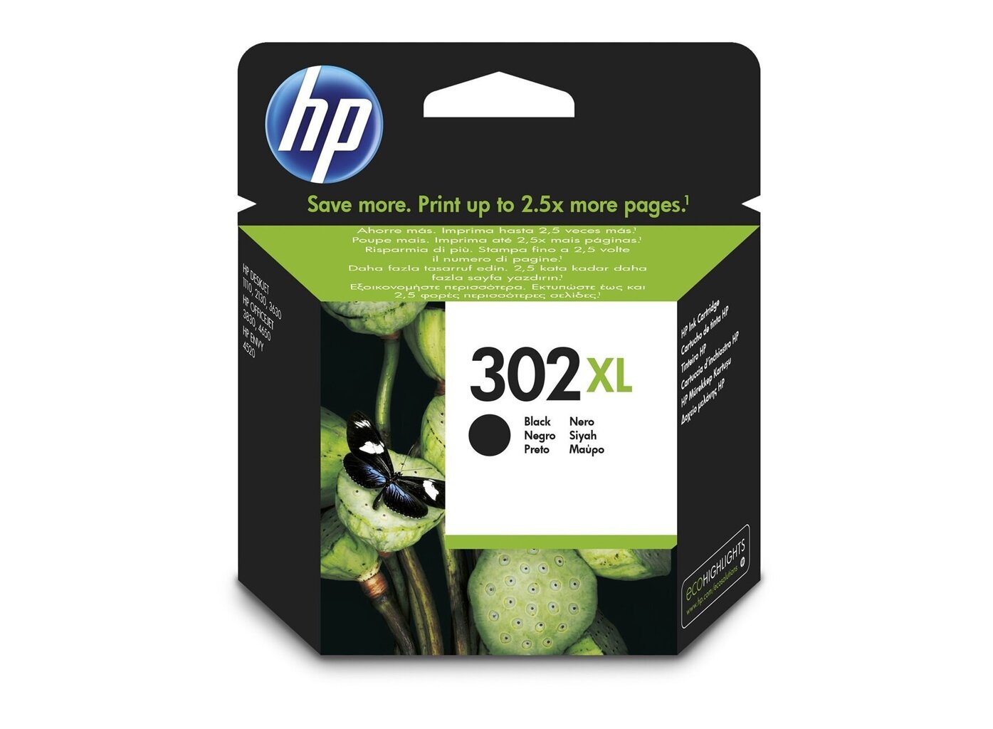 Hp 302XL (F6U68AE) Black 480 lk (8.5ml), juoda цена и информация | Kasetės rašaliniams spausdintuvams | pigu.lt