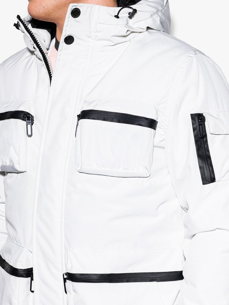 Vyriška žieminė striukė su gobtuvu Ombre C450 balta kaina ir informacija | Vyriškos striukės | pigu.lt