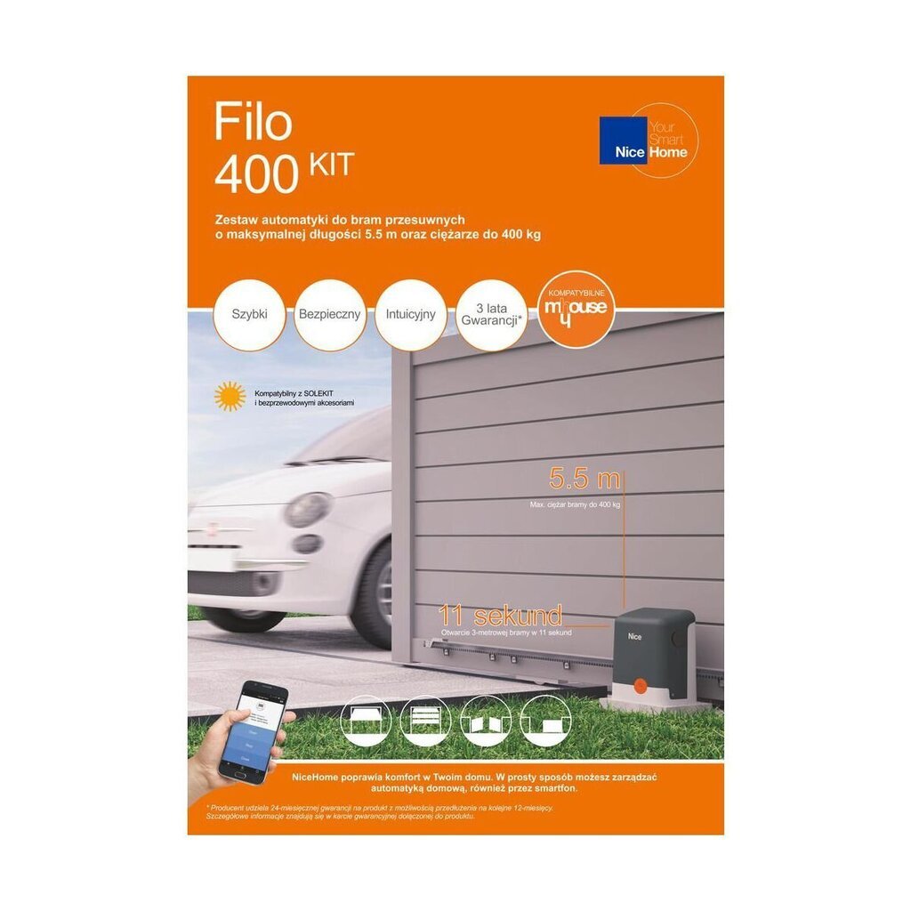 Stumdomų vartų automatika Filo400 Nice Home kaina ir informacija | Vartų automatika ir priedai | pigu.lt