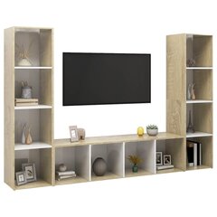 TV spintelės, 3 vnt, 142,5x35x36,5 cm, baltos kaina ir informacija | TV staliukai | pigu.lt