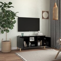 TV spintelė su medinėmis kojelėmis, 103,5x35x50 cm, juoda цена и информация | Тумбы под телевизор | pigu.lt