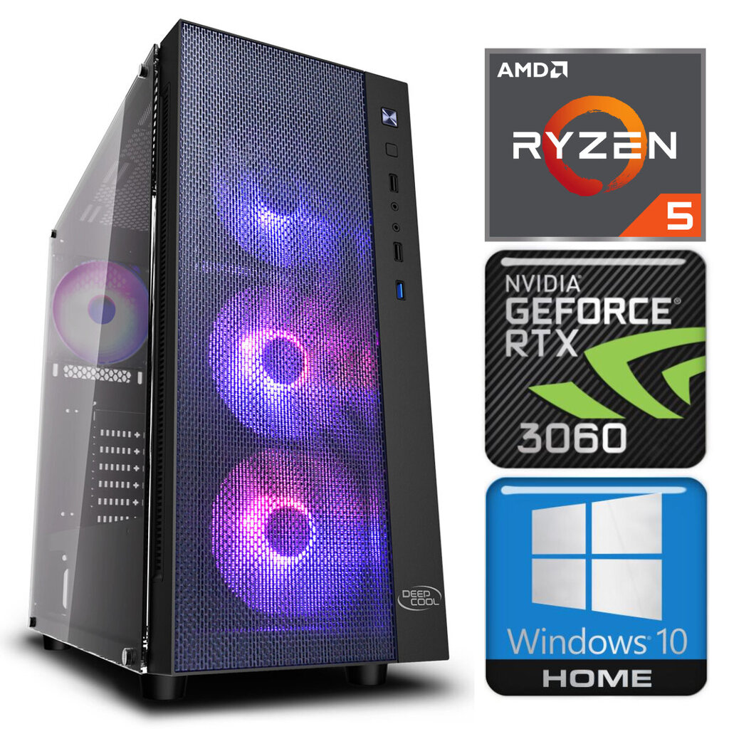 INTOP Ryzen 5 5600X 8GB 480SSD M.2 NVME+1TB RTX3060 12GB WIN10 kaina ir informacija | Stacionarūs kompiuteriai | pigu.lt