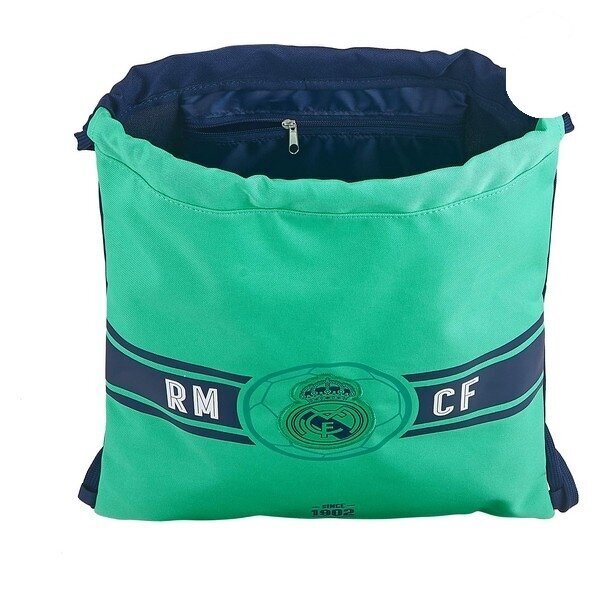 Sportinis krepšys su virvutėmis Real Madrid C.F., žalias kaina ir informacija | Kuprinės mokyklai, sportiniai maišeliai | pigu.lt