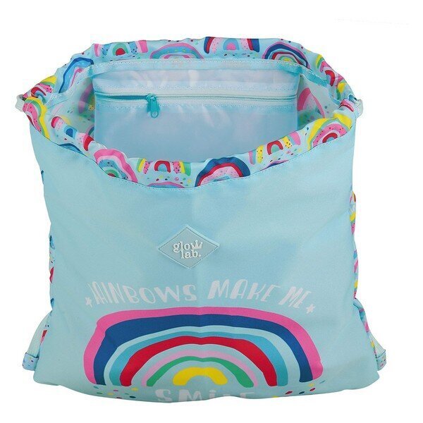 Sportinis krepšys su virvutėmis Glow Lab Rainbow, mėlynas kaina ir informacija | Kuprinės mokyklai, sportiniai maišeliai | pigu.lt