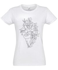 Marškinėliai moterims Gėlių debesy, balti цена и информация | Футболка женская | pigu.lt