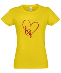 Marškinėliai moterims Raktas į širdį, geltoni цена и информация | Футболка женская | pigu.lt