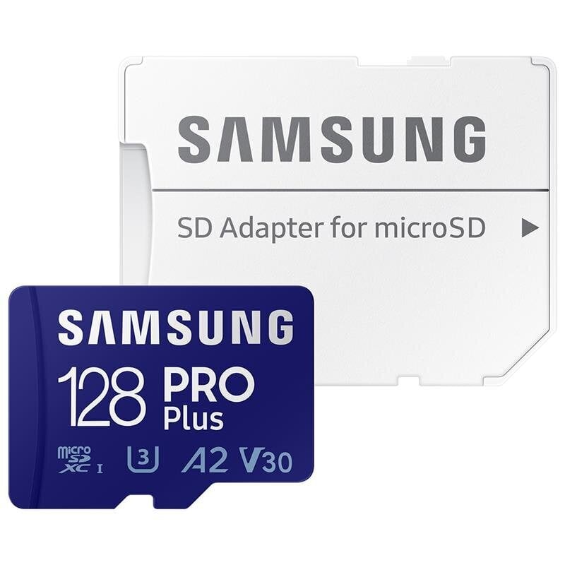 Micro SDXC memorycard Samsung PRO Plus 2021 + SD adapter (128 GB) цена и информация | Atminties kortelės fotoaparatams, kameroms | pigu.lt