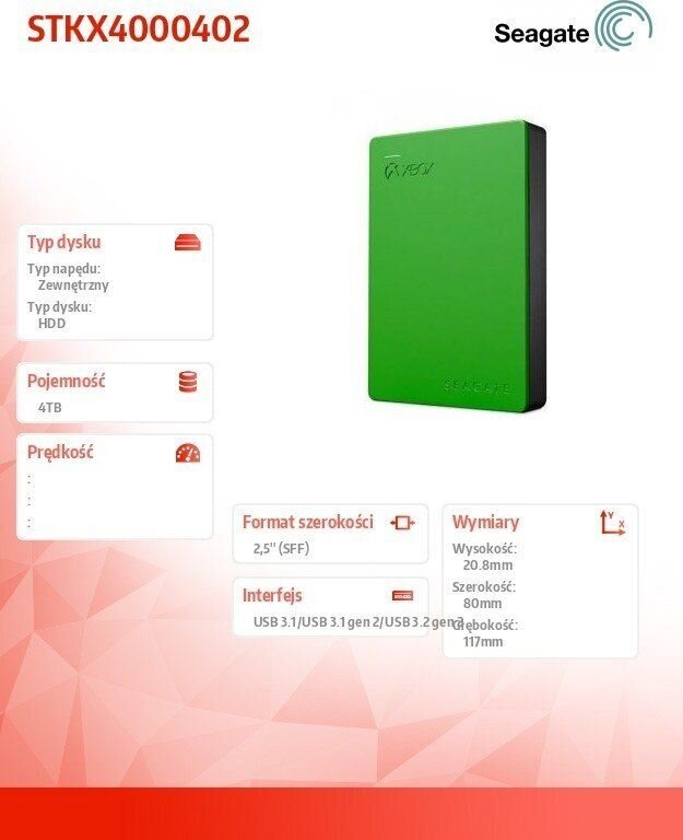 Išorinis kietasis diskas Seagate STKX4000402 цена и информация | Išoriniai kietieji diskai (SSD, HDD) | pigu.lt