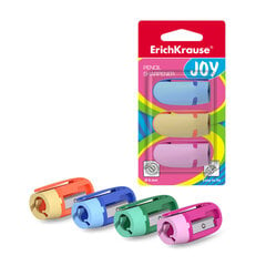 Пластиковая точилка ErichKrause® Joy®, цвет корпуса ассорти (в блистере по 3 шт.) цена и информация | Канцелярские товары | pigu.lt