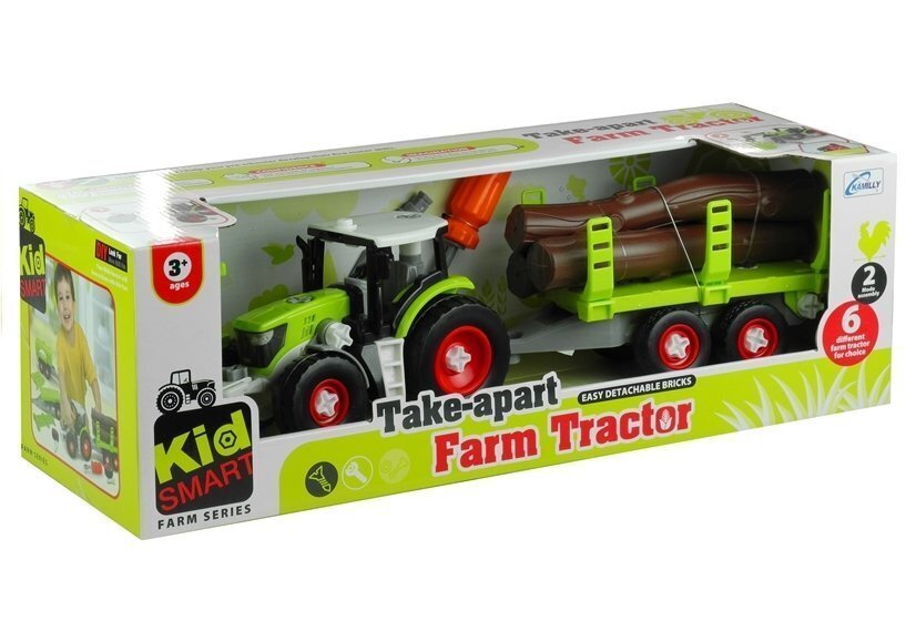 Traktorius su medine priekaba 43 cm kaina ir informacija | Žaislai berniukams | pigu.lt