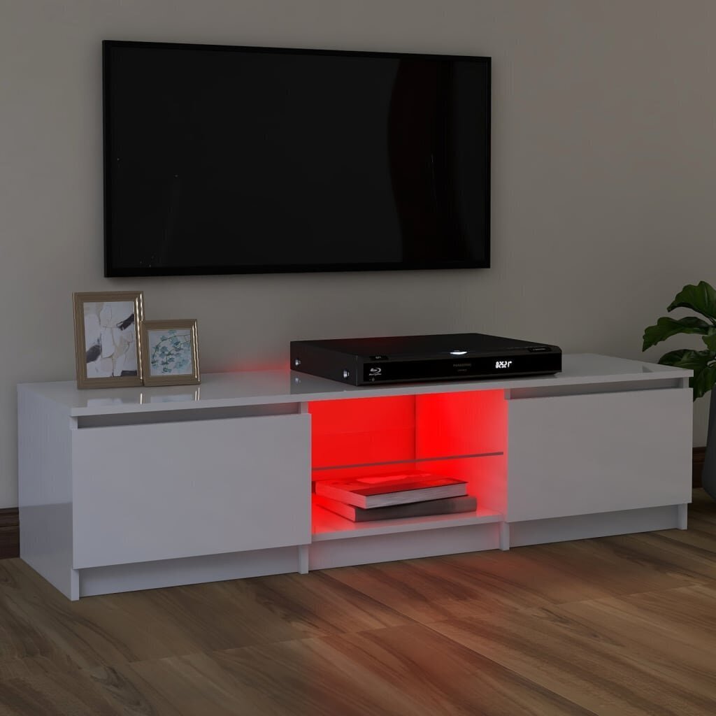 TV spintelė su LED apšvietimu, 120x30x35,5 cm, balta kaina ir informacija | TV staliukai | pigu.lt