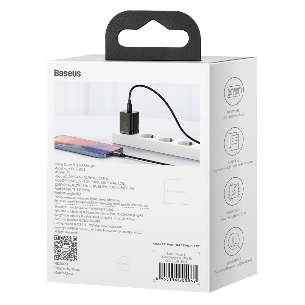 Įkroviklis Baseus Super Si Quick Charger 1C 30W, juodas цена и информация | Krovikliai telefonams | pigu.lt